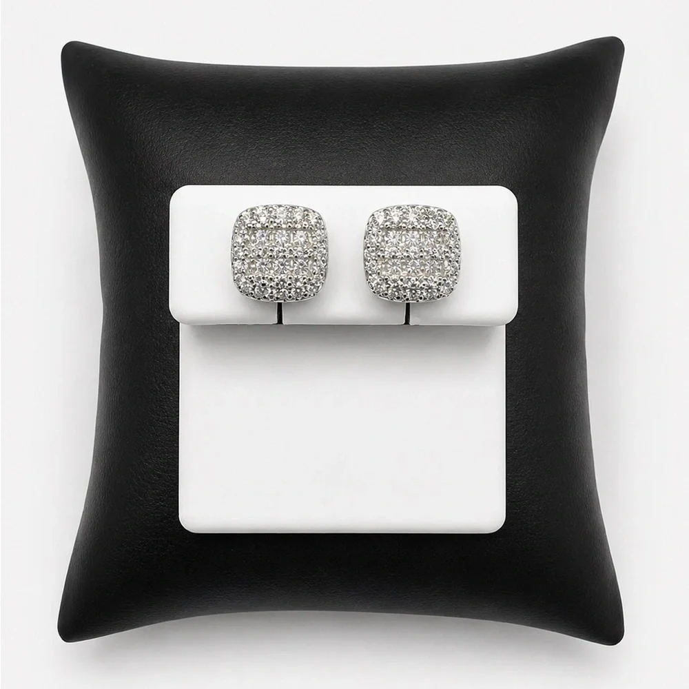 925 Sterling Silver 1.37CT MOISSANITE Pave Square Stud Earrings Screw Back